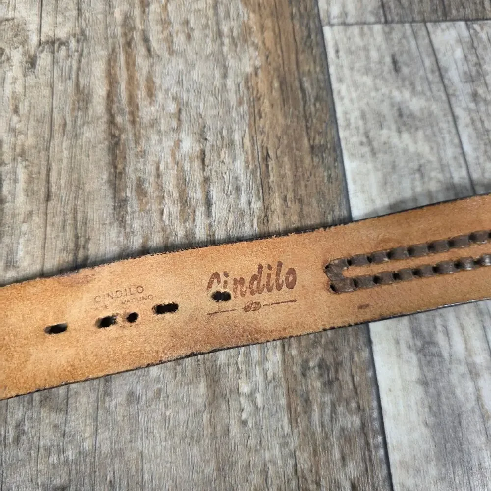 Cindilo Mexico Black Tooled Leather Western Belt Braided Cowboy 42 Distressed